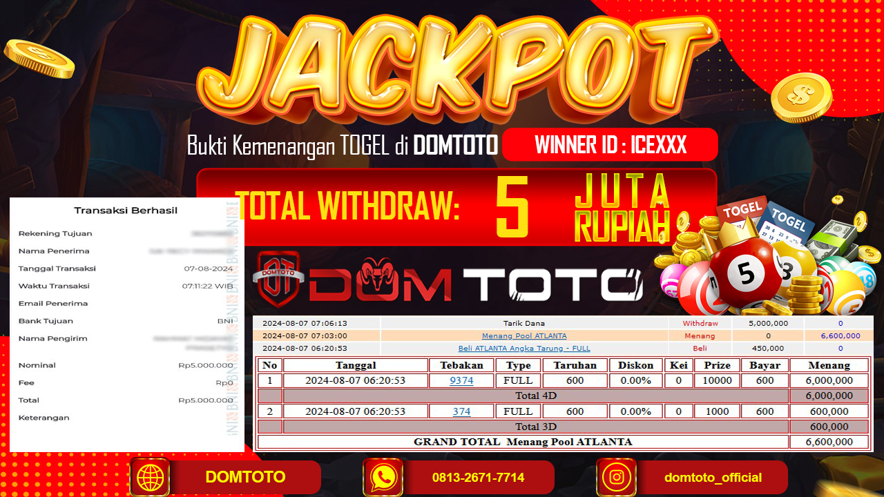 JACKPOT TOGEL ATLANTA 07 AGUSTUS 2024